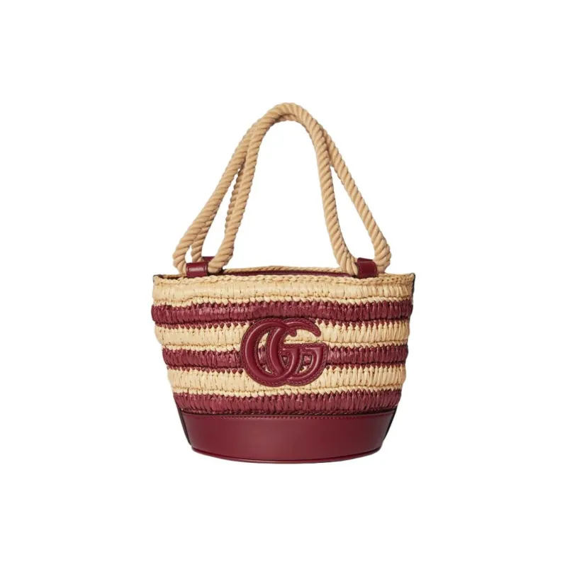 GUCCI Viscose Bucket Bag Handbag Mini Women's Beige & Red-0