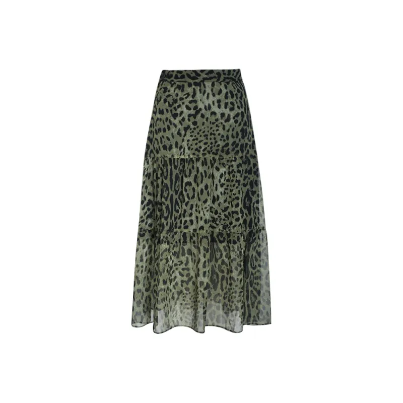 Little Pull Casual Long Skirts Women's Leopard Print-0