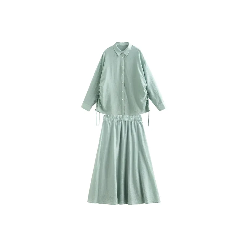 Initial Language Skirt Set Women's Blue Green-0