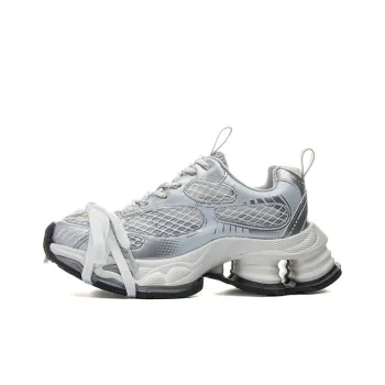 MODENGPAN Cushioning, Breathable, Lightweight Low Top Chunky Sneakers Women's Silver Gray