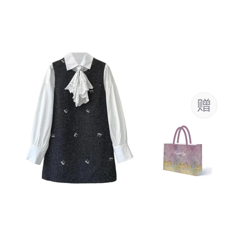 TASTILY Skirt Set Women's White Gray-0