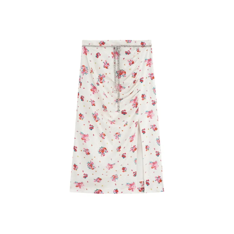 Bebe Casual Long Skirts Women's White Flower-0