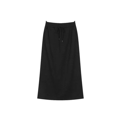 ELF SACK Casual Long Skirt Women's Elegant Black Gray