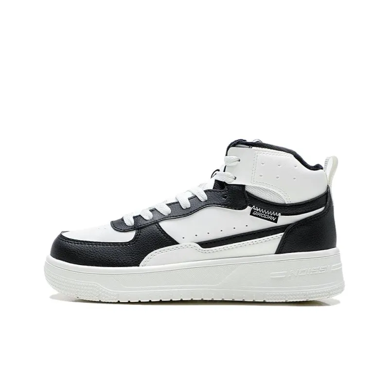 QIAODAN Dry Anti Slip Wear Resistant High Top Skateboard Shoes Women's Black White-0