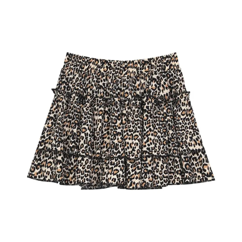 DOKZB Casual Short Skirts Women's Leopard Print-0