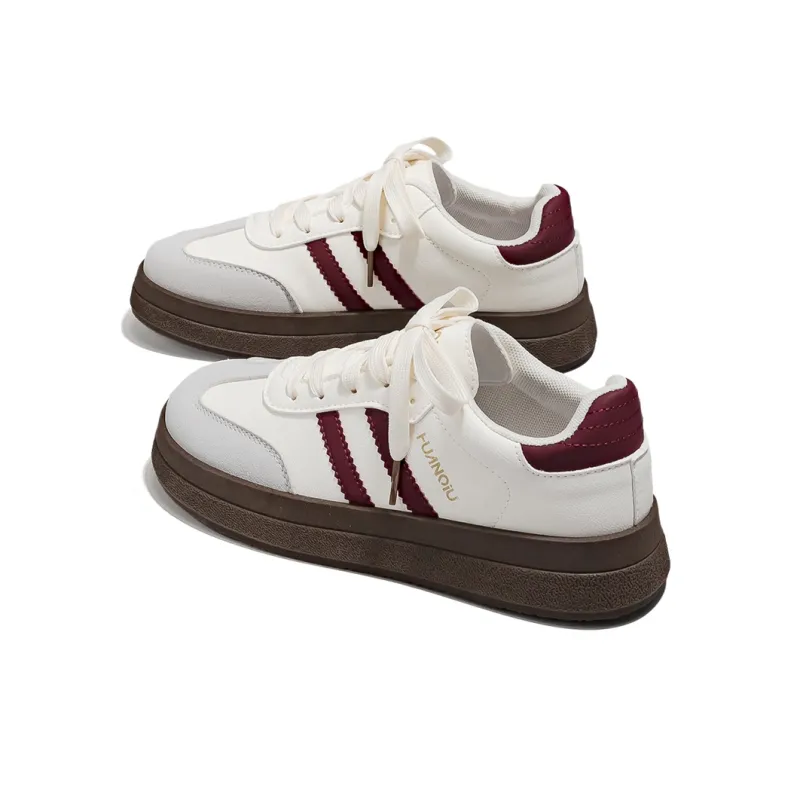 HUANQIU Slip Resistant, Balance, And Breathable Low Top Skateboard Shoes Women's Beige Burgundy-3