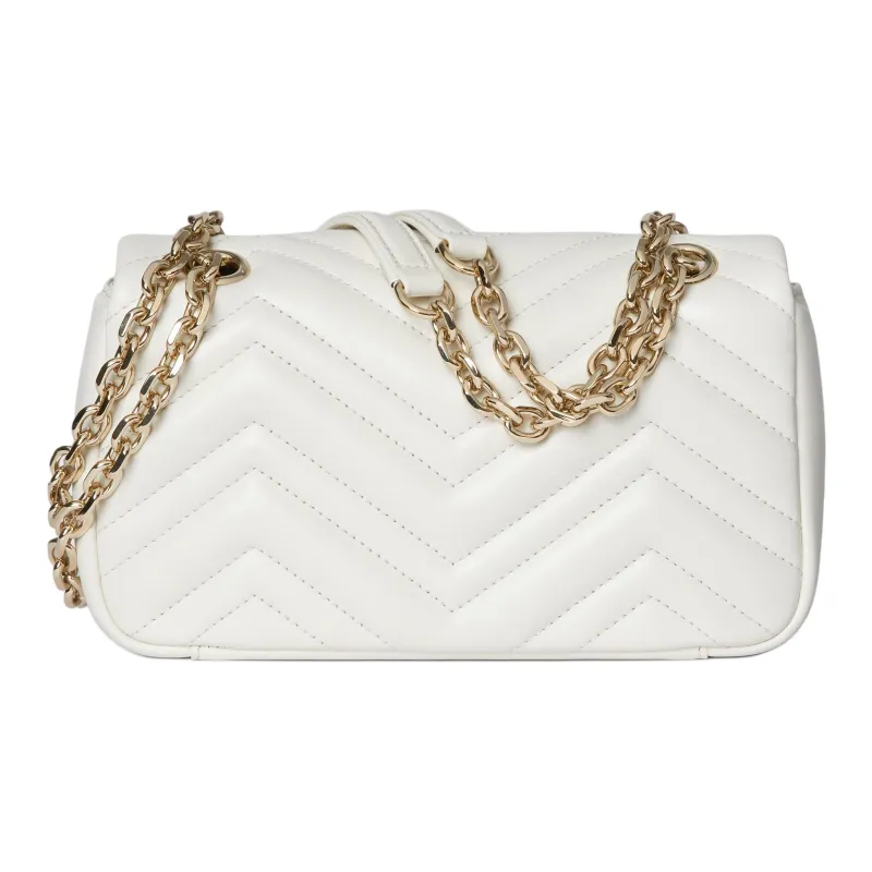 GUCCI GG Marmont Lambskin Shoulder Bag Trumpets Women's White-3