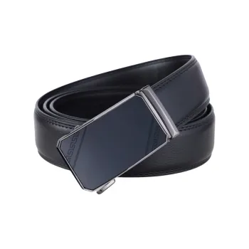 PISHUSHU Cow Leather Belts Men's Black Gunmetal Buckle Width  3.5cm
