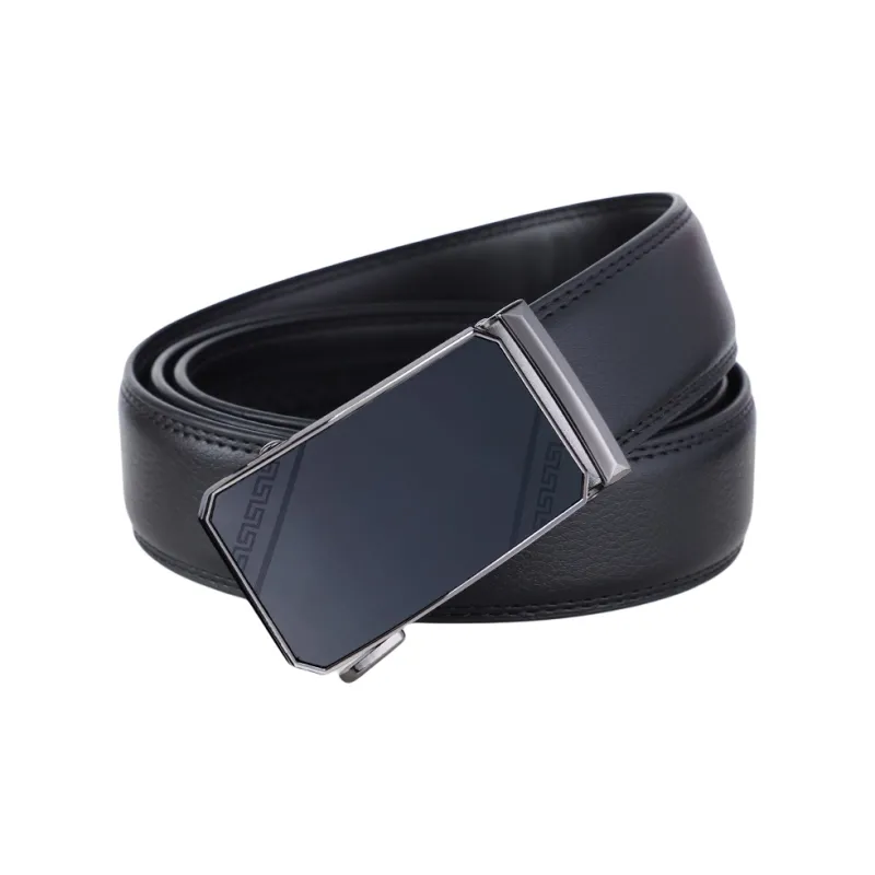 PISHUSHU Cow Leather Belts Men's Black Gunmetal Buckle Width  3.5cm-0