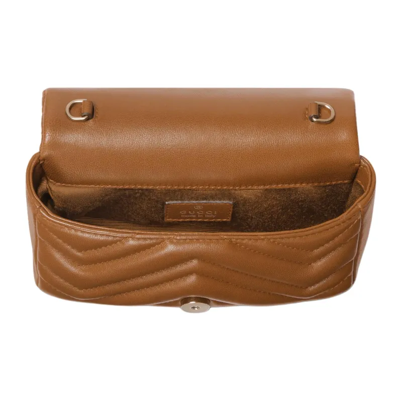 GUCCI GG Marmont Lambskin Shoulder Bag Mini Women's Brown-4