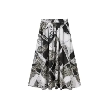 DIALOGUE Casual Long Skirts Women's Black And White Artistic Print