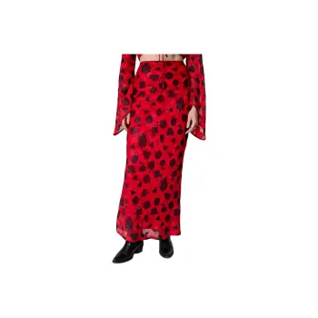 NASTY GAL Burnout Floral Printed Bias Maxi Skirt Casual Long Skirts Women's Red