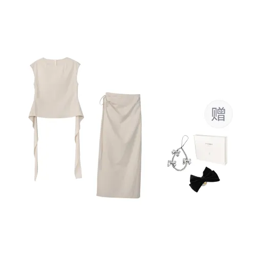 Fstudio Korean Style Petite Soft Lazy Cinched Waist Fashion Skirt Set Women's Apricot