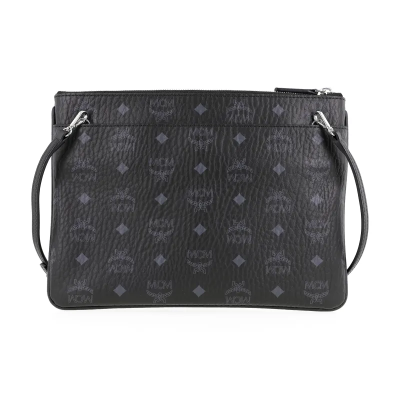 MCM Visetos Leather One Shoulder Crossbody Clutches Unisex Black-2