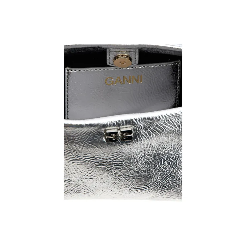GANNI Leather One Shoulder Handbag Mini Women's Silver-3