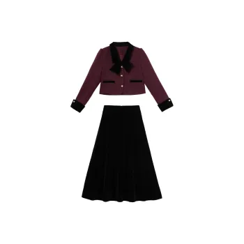 WESTLINK Two Piece Skirt Sets Women's Black+Red