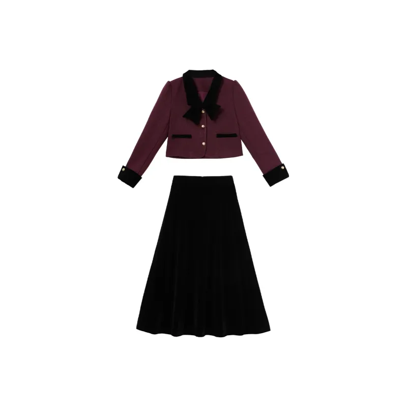 WESTLINK Two Piece Skirt Sets Women's Black+Red-0