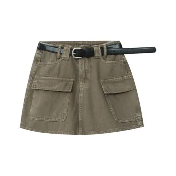 CHARM PICK Denim Short Skirts Women's Olive
