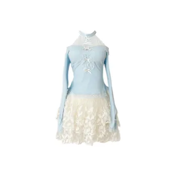 Udon House Skirt Set Women's Blue+White