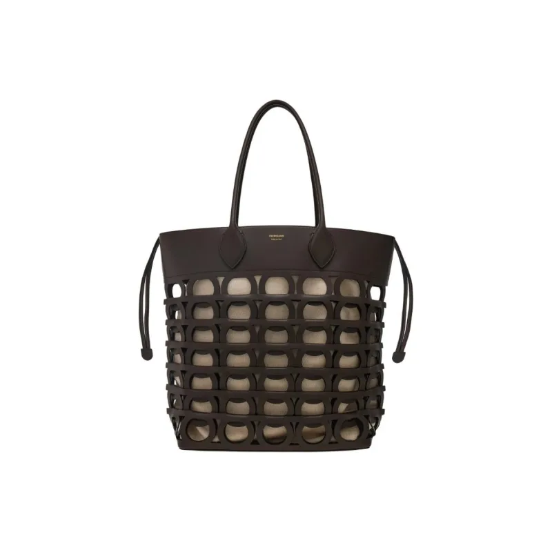 FERRAGAMO GANCINI Cow Leather Shoulder Bag Tubas Women's Black-0