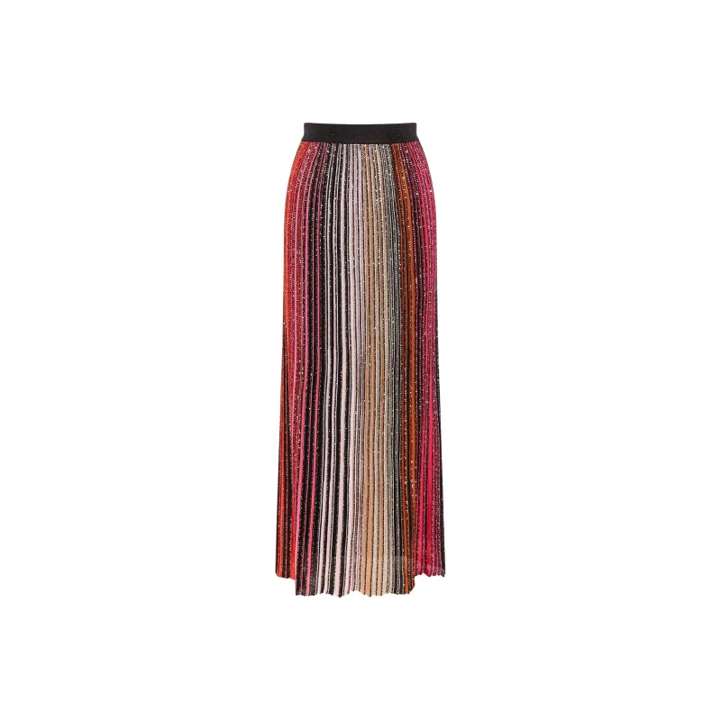 MISSONI Sequin Embellished Striped Pleated Maxi Skirt-0