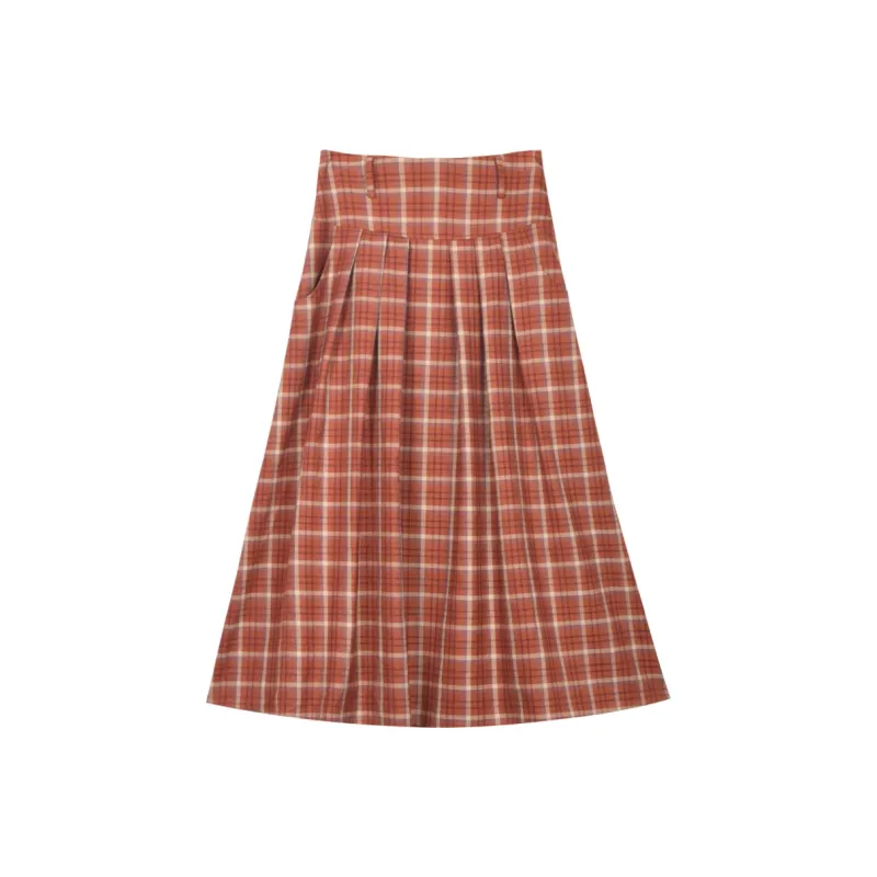 MISHOW Casual Long Skirts Women's Red Plaid-0