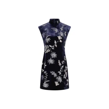 Shanghai Tang Beaded Velvet Qipao Dress