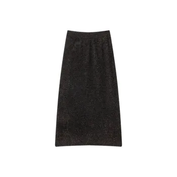 ELF SACK Casual Long Skirt Women's Vintage Bright Coffee