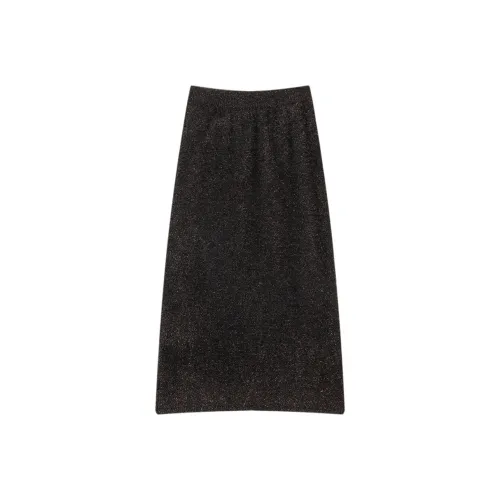 ELF SACK Casual Long Skirt Women's Vintage Bright Coffee