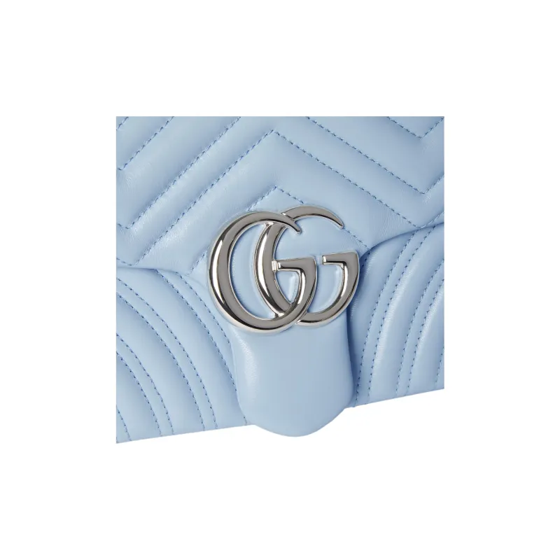 GUCCI GG Marmont Leather Shoulder Bag Medium Size Women's Light Blue-5