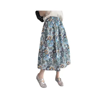 Yi Mengyuan Casual Long Skirt Women's Blue Sunflower