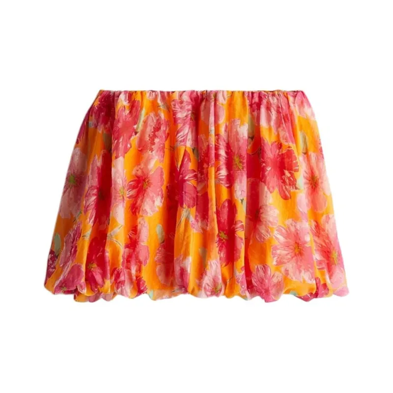 H&M Casual Short Skirts Women's Orange/Pink Floral-0