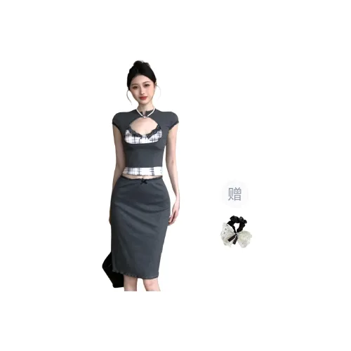 TUSHIFEI Two Piece Skirt Sets Women's Three Piece Set+Hair Tie Comes With