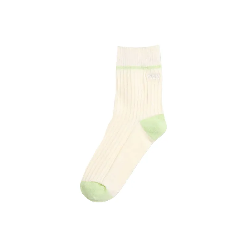 Vans HALF CREW Mid Calf Socks Women's 1 Pack Cream White/Dark Shadow Lime Green-0