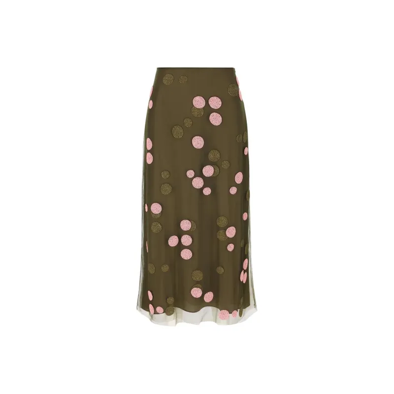 FENDI Polka Dot Embellished Tulle Midi Skirt-0