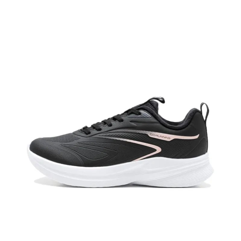 QIAODAN Anti Slip Wear Resistant Low Top Casual Running Shoes Women's Black Pink-0