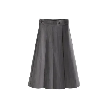 SUBEN Casual Long Skirts Women's Ash Gray With Floral Pattern