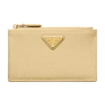PRADA Saffiano Cow Leather Card Holder Women's Vanilla Yellow