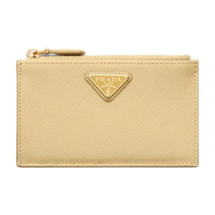 PRADA Saffiano Cow Leather Card Holder Women's Vanilla Yellow-0