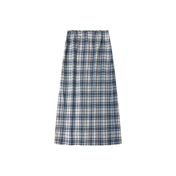 CYCLE DOCUMENT Casual Long Skirts Women's Blue White Plaid