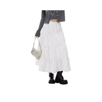 I'M ONE Casual Long Skirts Women's White Base With Black Spots
