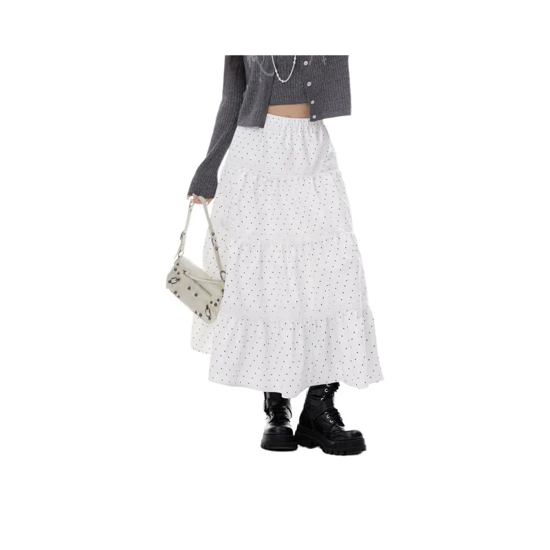 I'M ONE Casual Long Skirts Women's White Base With Black Spots-0