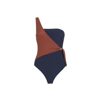 FENDI One Shoulder Ribbed Swimsuit