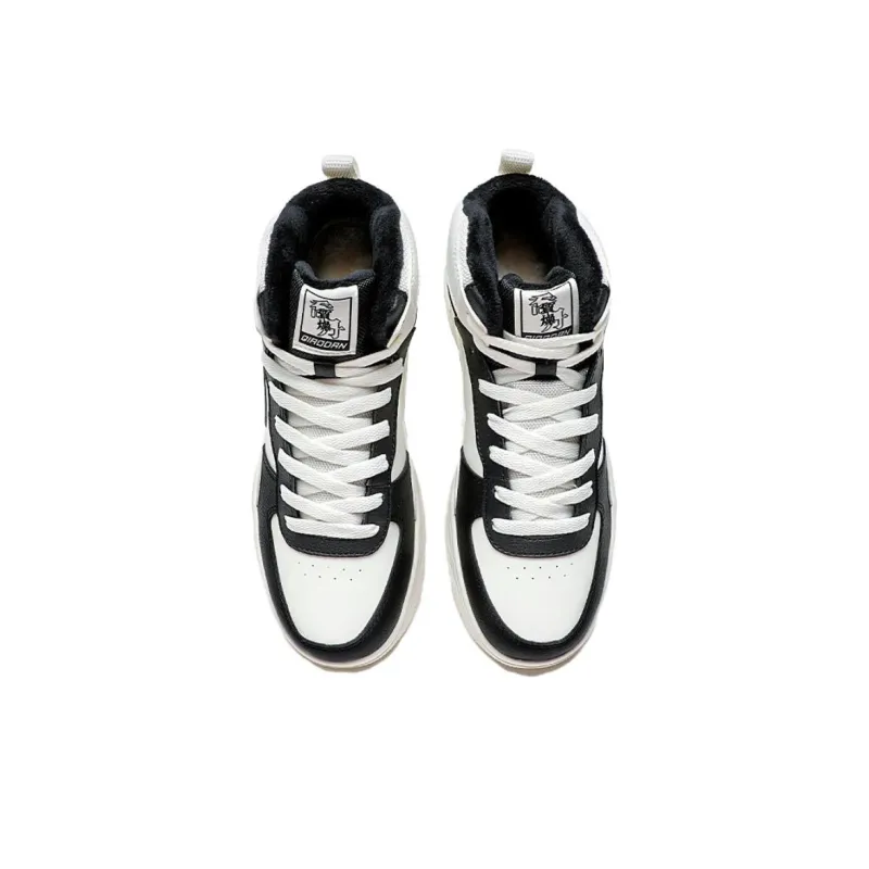 QIAODAN Dry Anti Slip Wear Resistant High Top Skateboard Shoes Women's Black White-3