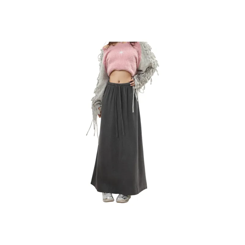 Wen Shan Casual Long Skirt Women's Dark Gray-0