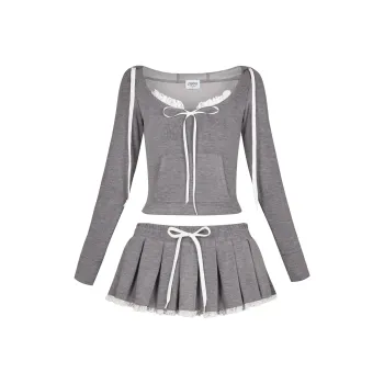 LSOUL Two Piece Skirt Sets Women's Gray