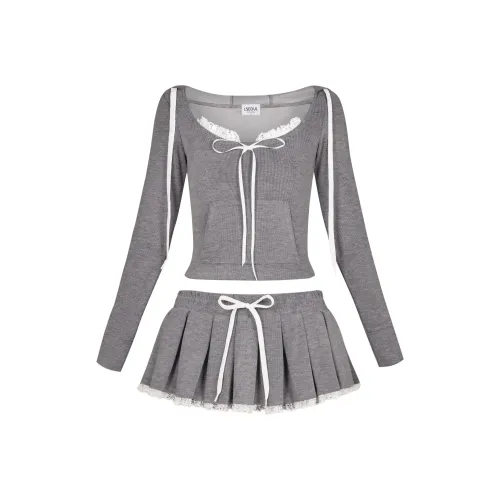 LSOUL Two Piece Skirt Sets Women's Gray