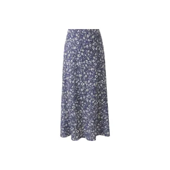 3COLOUR Casual Long Skirt Women's Navy Blue Floral
