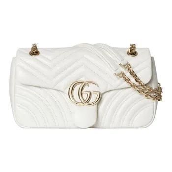 GUCCI GG Marmont Lambskin Shoulder Bag Medium Size Women's White
