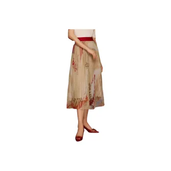 BBLLUUEE Casual Long Skirt Women's Elegant Camel